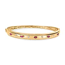 EverTrue African Ruby & White Zircon Full Bangle (Size -7.5) in Yellow Gold Tone 1.29 Ct.