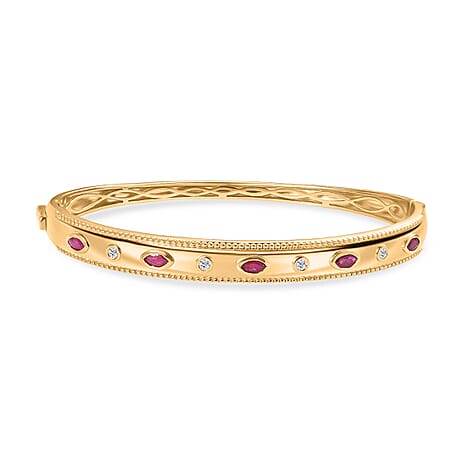 EverTrue African Ruby & White Zircon Full Bangle (Size -7.5) in Yellow Gold Tone 1.29 Ct.