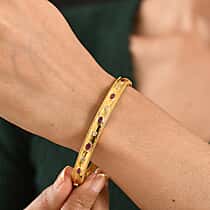 EverTrue African Ruby & White Zircon Full Bangle (Size -7.5) in Yellow Gold Tone 1.29 Ct.