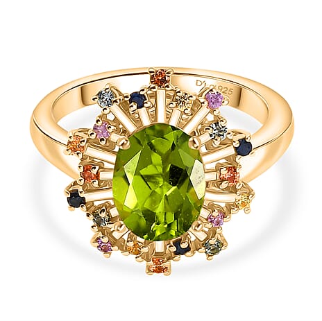 D'Joy Peridot & Multi Sapphire Cluster Ring in 18K Vermeil Yellow Gold Plated Sterling Silver 2.22 Ct.