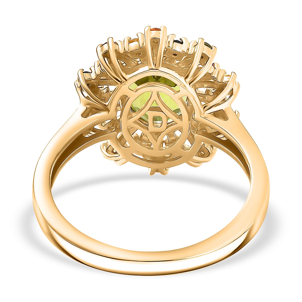 D'Joy Peridot & Multi Sapphire Cluster Ring in 18K Vermeil Yellow Gold Plated Sterling Silver 2.22 Ct.