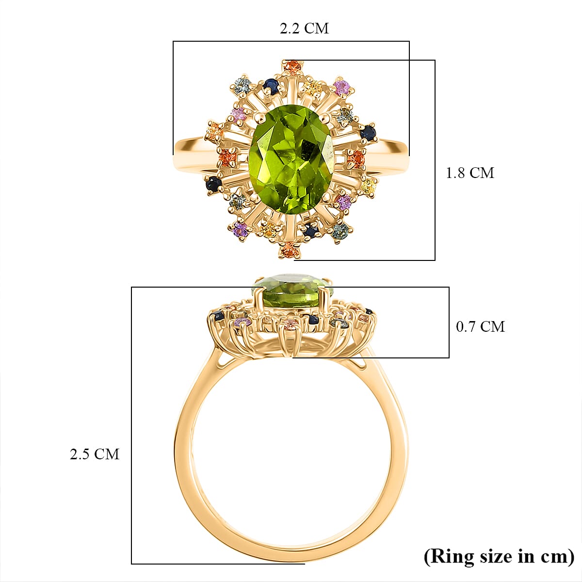 D'Joy Peridot & Multi Sapphire Cluster Ring in 18K Vermeil Yellow Gold Plated Sterling Silver 2.22 Ct.