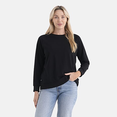 Styled By Casual Round-Neck Solid Color Long-Sleeve Top (Size L) - Black
