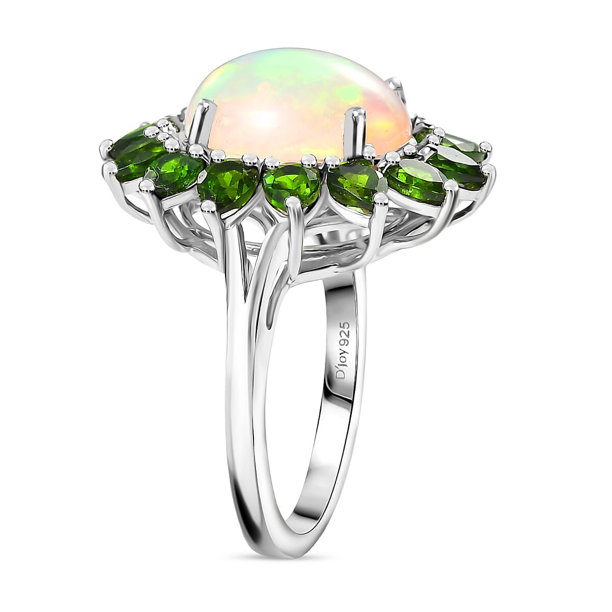 D'Joy Ethiopian Opal & Natural Chrome Diopside Ring in Rhodium Overlay Sterling Silver 5.99 Ct.