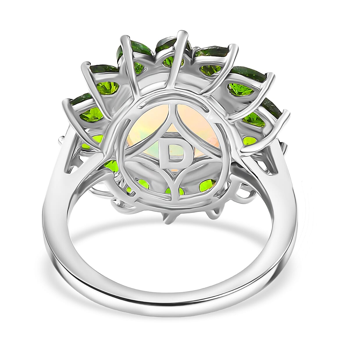 D'Joy Ethiopian Opal & Natural Chrome Diopside Ring in Rhodium Overlay Sterling Silver 5.99 Ct.