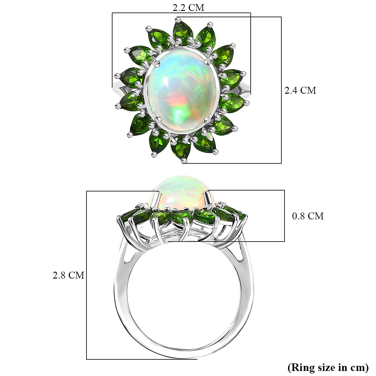 D'Joy Ethiopian Opal & Natural Chrome Diopside Ring in Rhodium Overlay Sterling Silver 5.99 Ct.