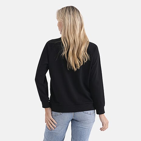 Styled By Casual Round-Neck Solid Color Long-Sleeve Top (Size XL) - Black