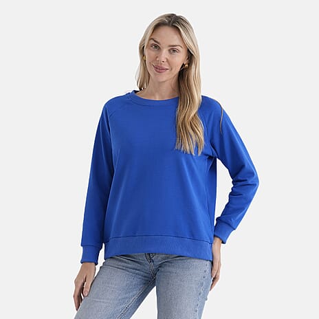 Styled By Casual Round-Neck Solid Color Long-Sleeve Top (Size M) - Blue