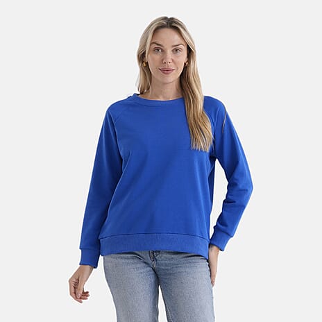 Styled By Casual Round-Neck Solid Color Long-Sleeve Top (Size XL) - Blue
