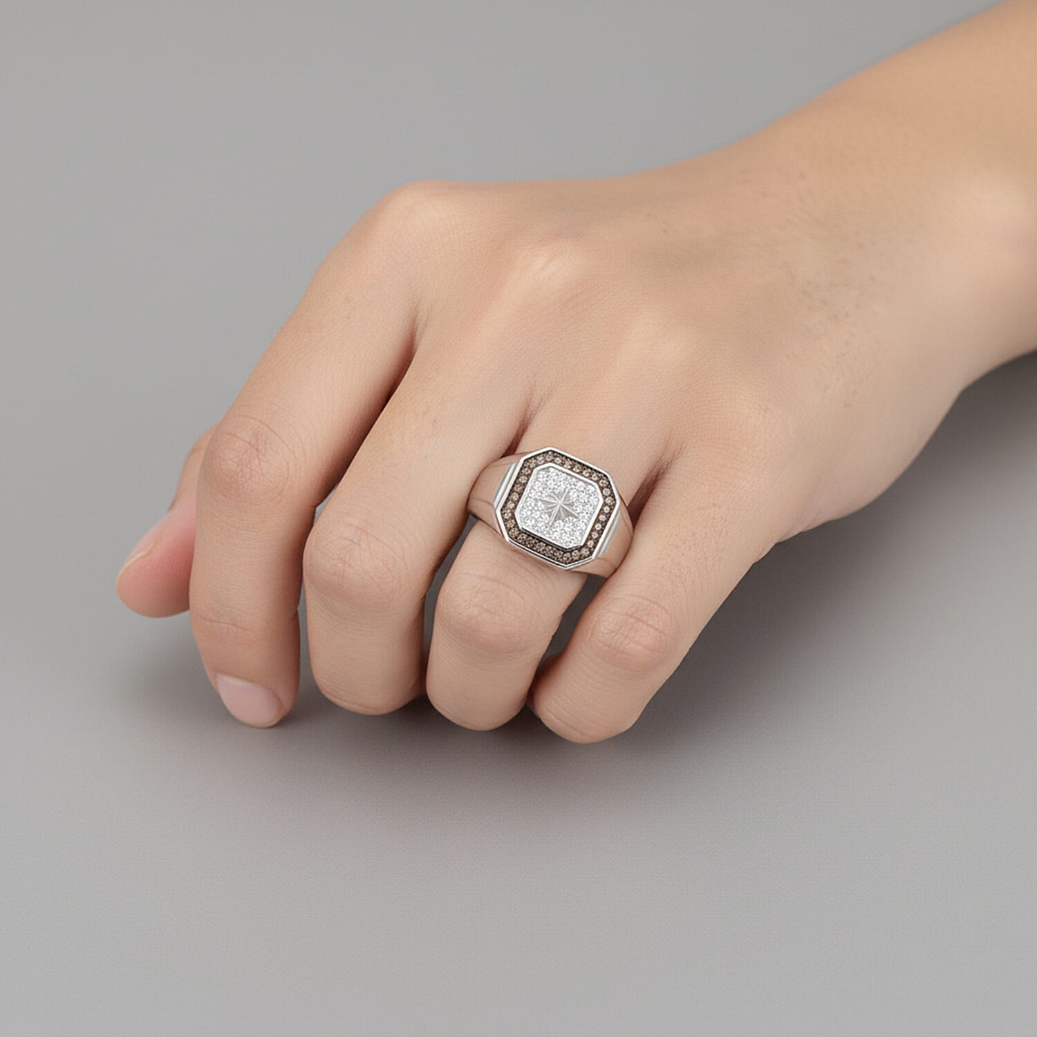 D'Joy White Diamond Mens Ring in Sterling Silver