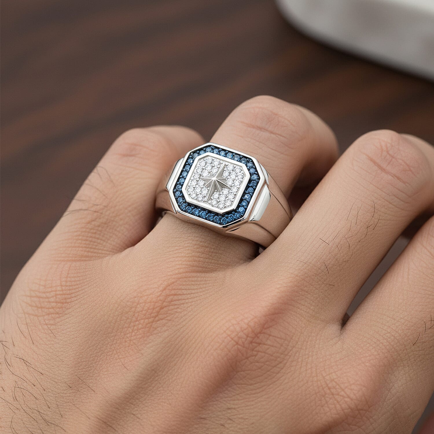 D'Joy White Diamond Mens Ring in Sterling Silver