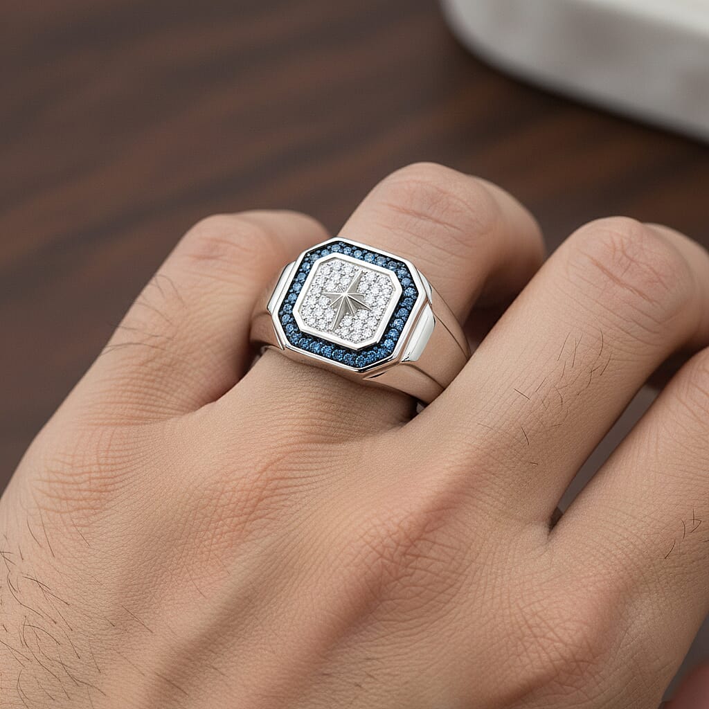 D'Joy White Diamond Mens Ring in Sterling Silver