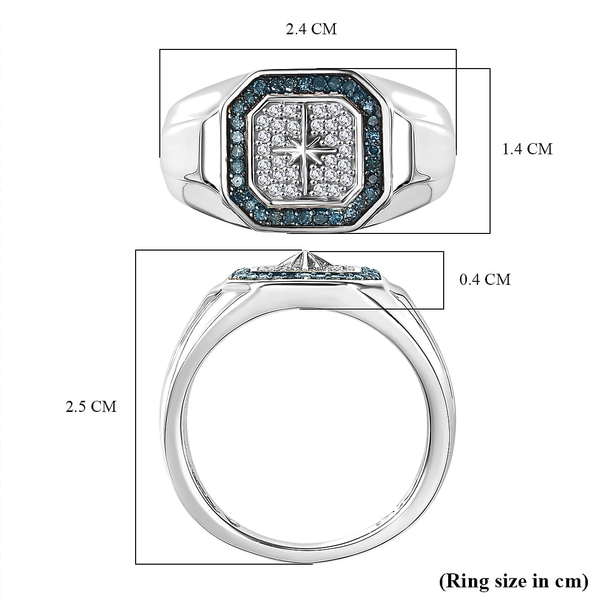 D'Joy White Diamond Mens Ring in Sterling Silver
