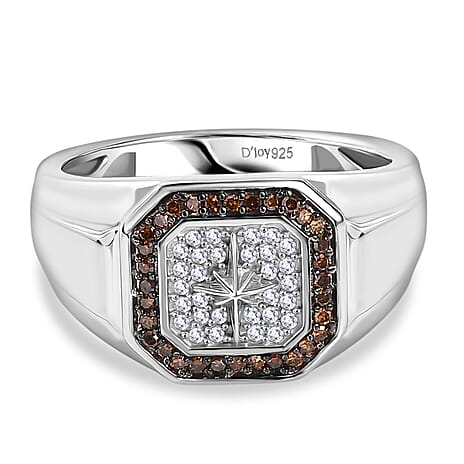 D'Joy White Diamond, Red Diamond Mens Ring in Rhodium OverlaySterling Silver, Silver Wt.6 Gms  0.334  Ct.