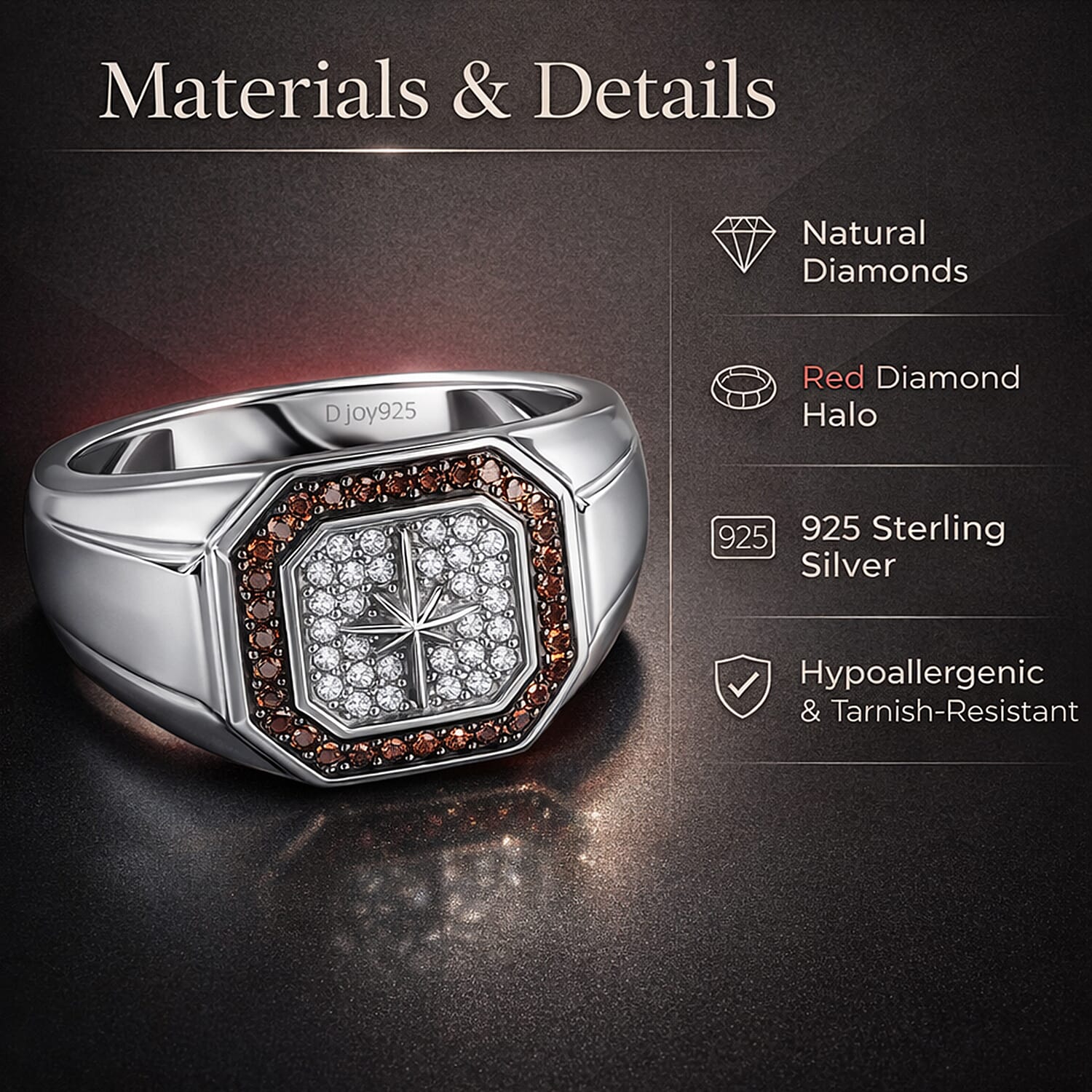 D'Joy White Diamond Mens Ring in Sterling Silver