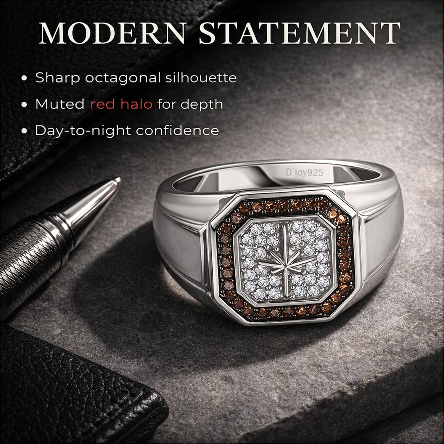 D'Joy White Diamond Mens Ring in Sterling Silver