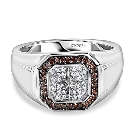 D'Joy White Diamond, Red Diamond Mens Ring in Rhodium OverlaySterling Silver, Silver Wt.6 Gms  0.334  Ct.