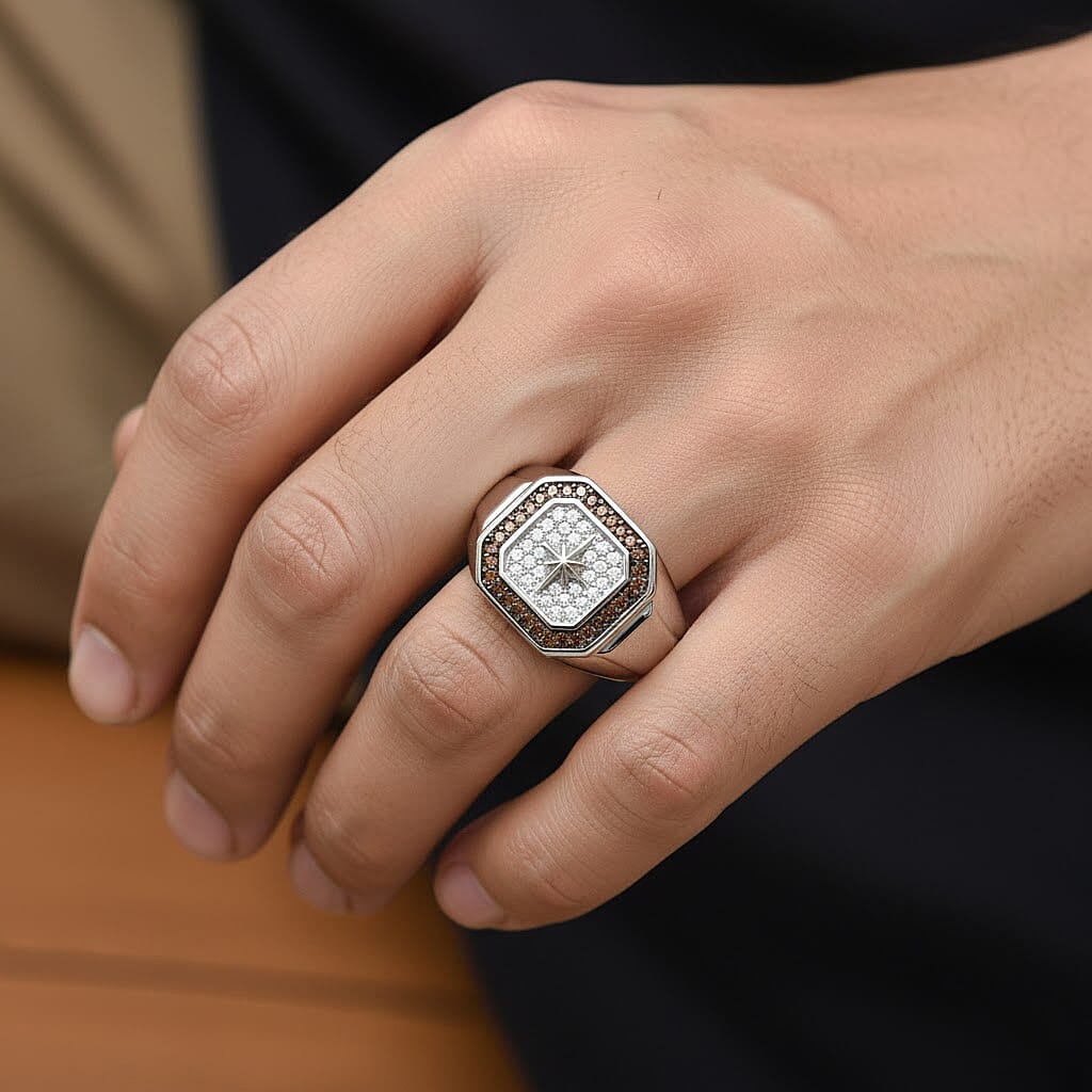 D'Joy White Diamond Mens Ring in Sterling Silver