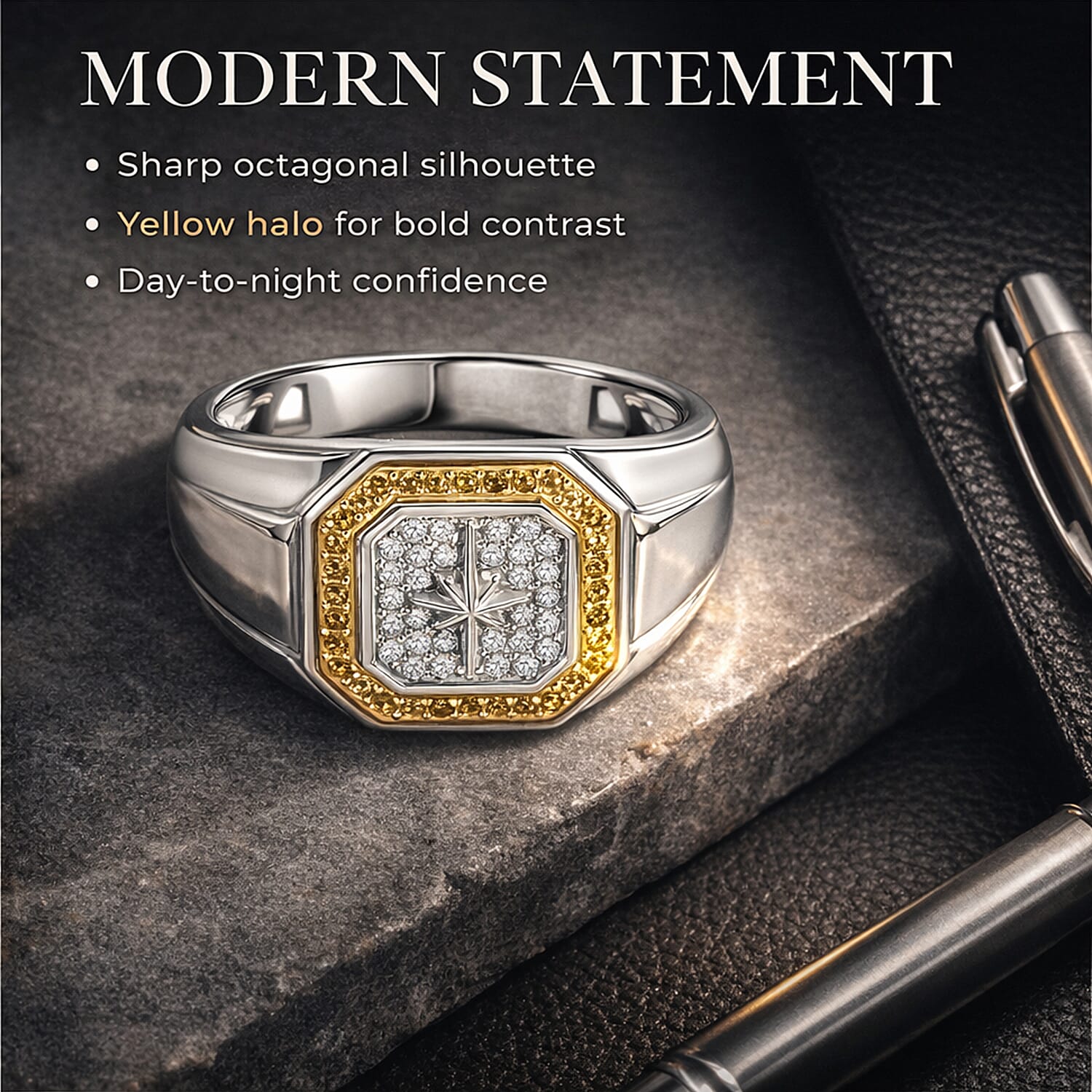 D'Joy White Diamond Mens Ring in Sterling Silver