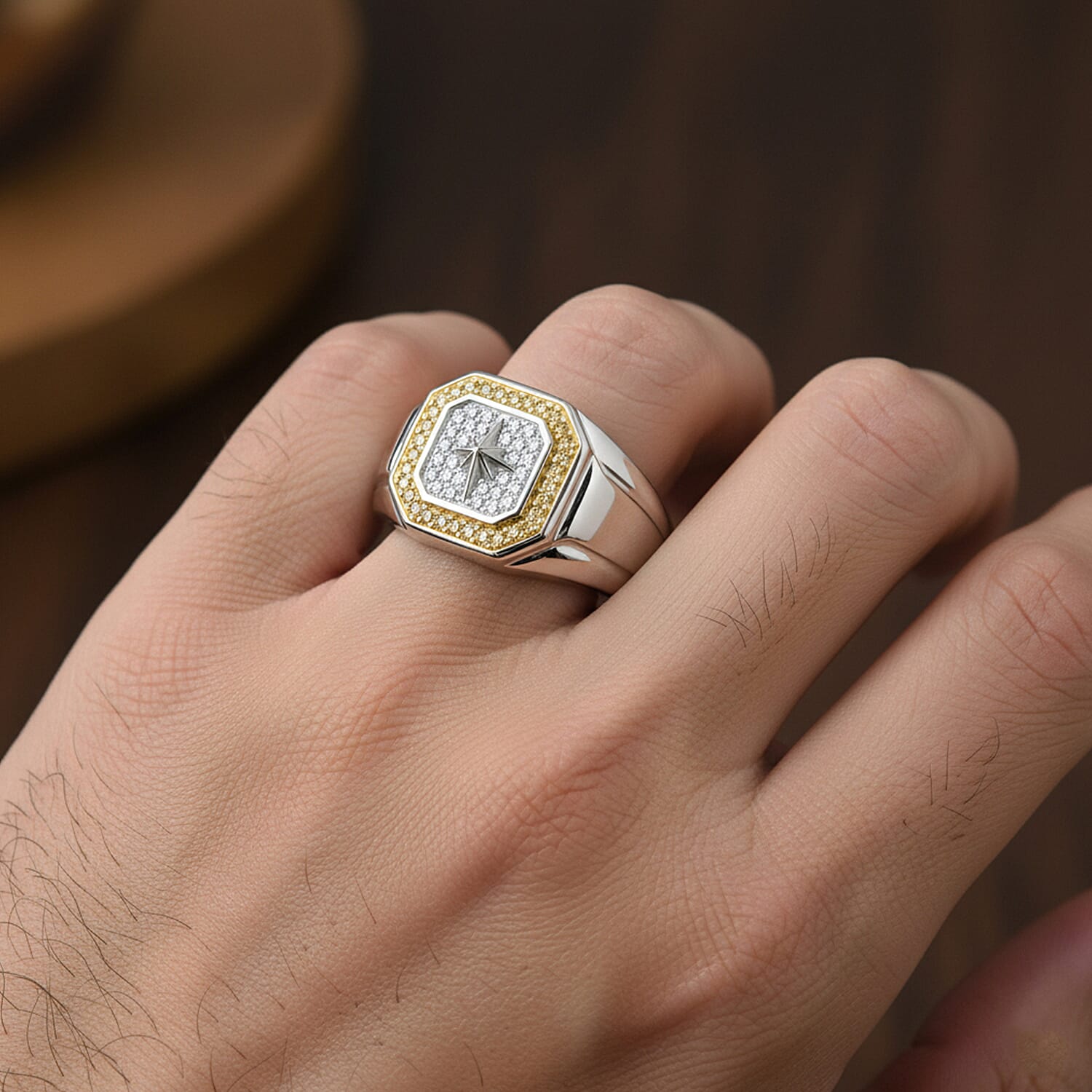 D'Joy White Diamond Mens Ring in Sterling Silver