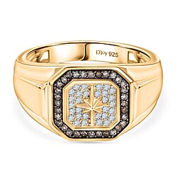 D'Joy White Diamond Men's Sunburst Ring in Sterling Silver