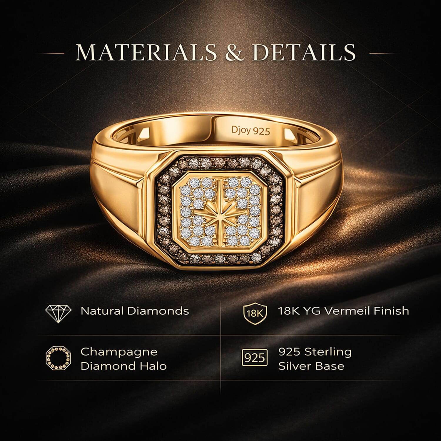 D'Joy White Diamond Mens Ring in Sterling Silver