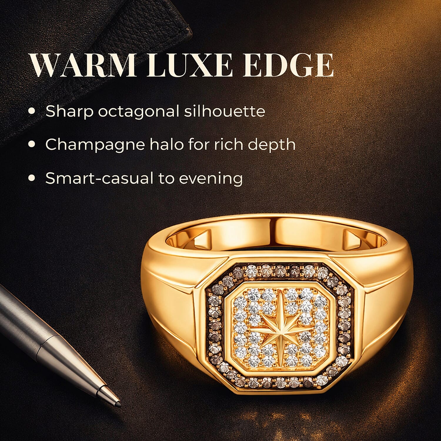 D'Joy White Diamond Mens Ring in Sterling Silver