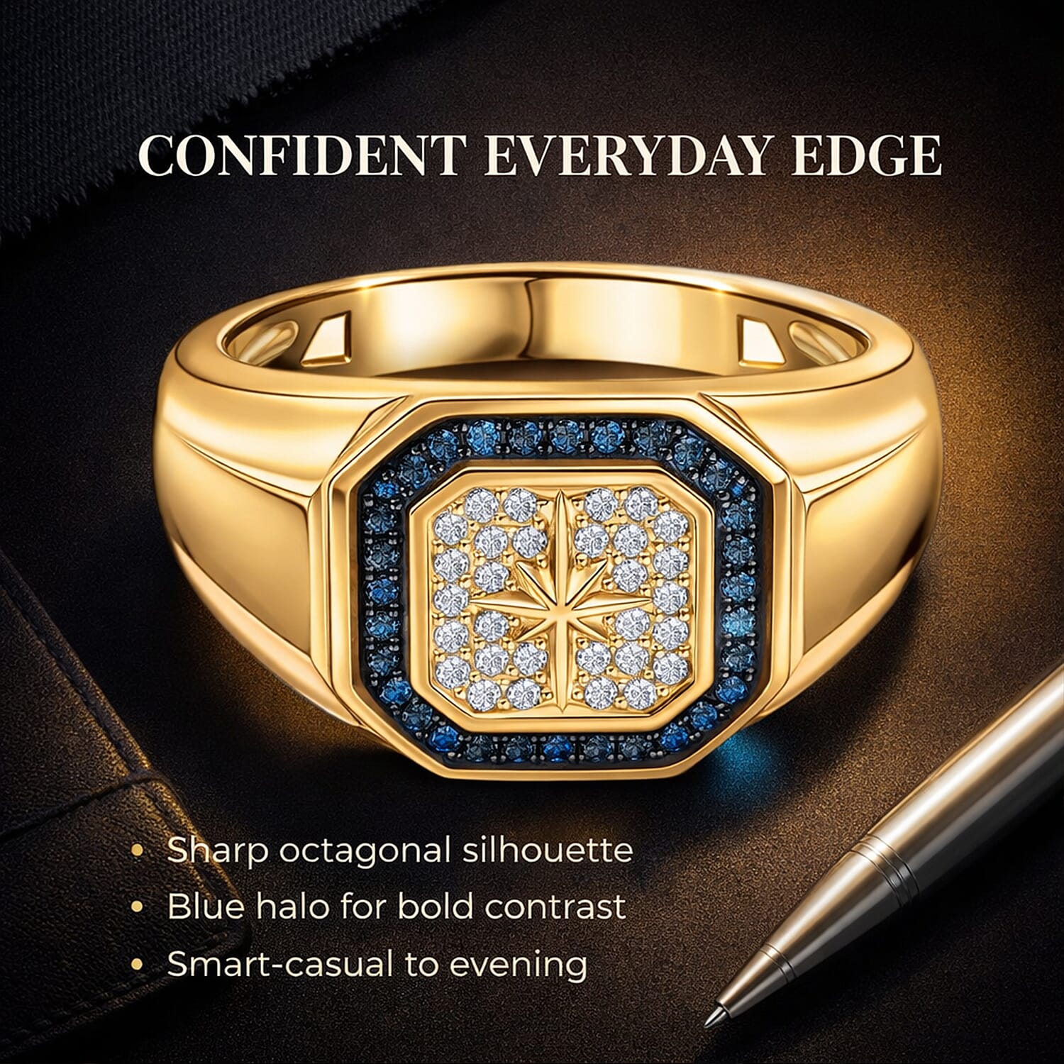 D'Joy White Diamond Mens Ring in Sterling Silver