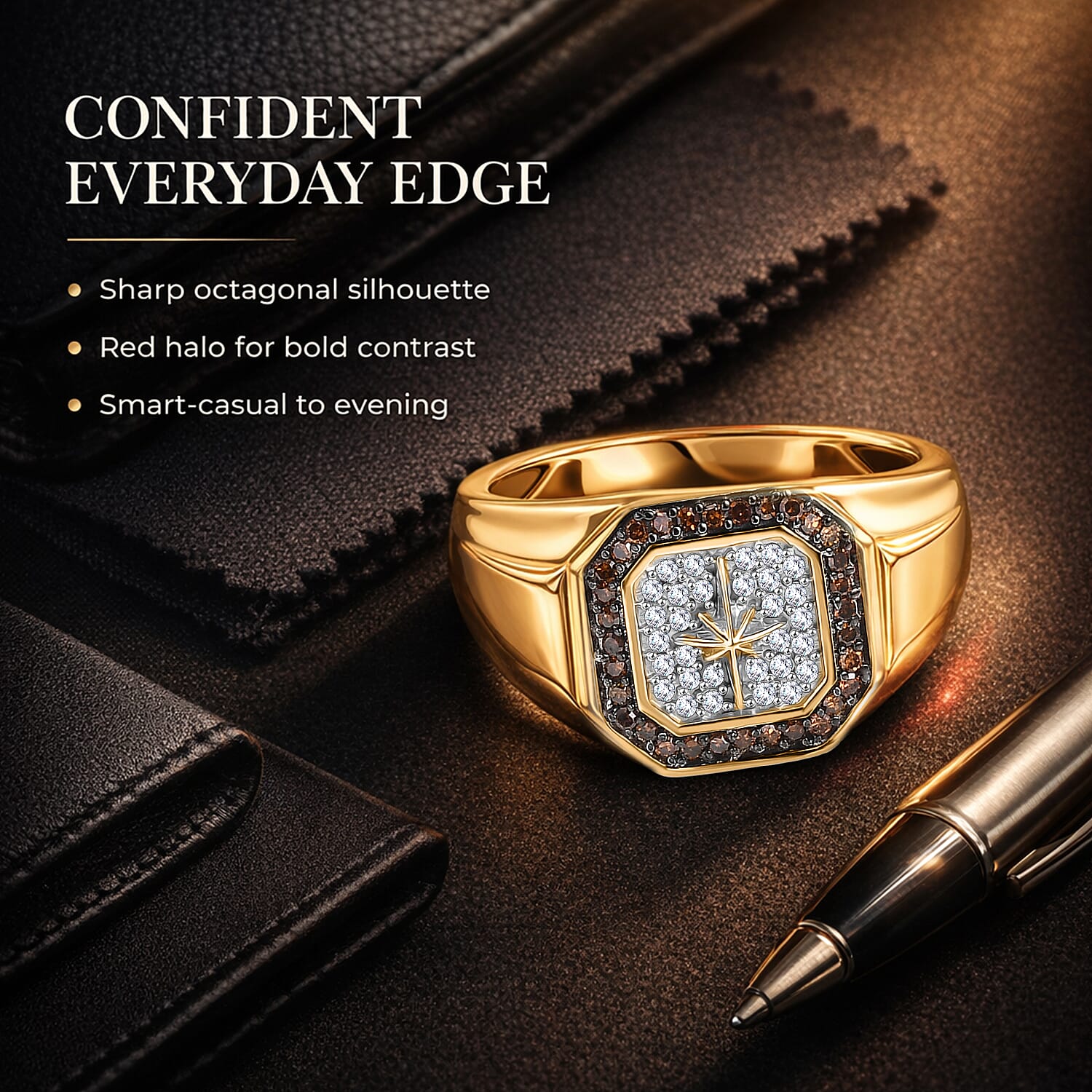 D'Joy White Diamond Mens Ring in Sterling Silver