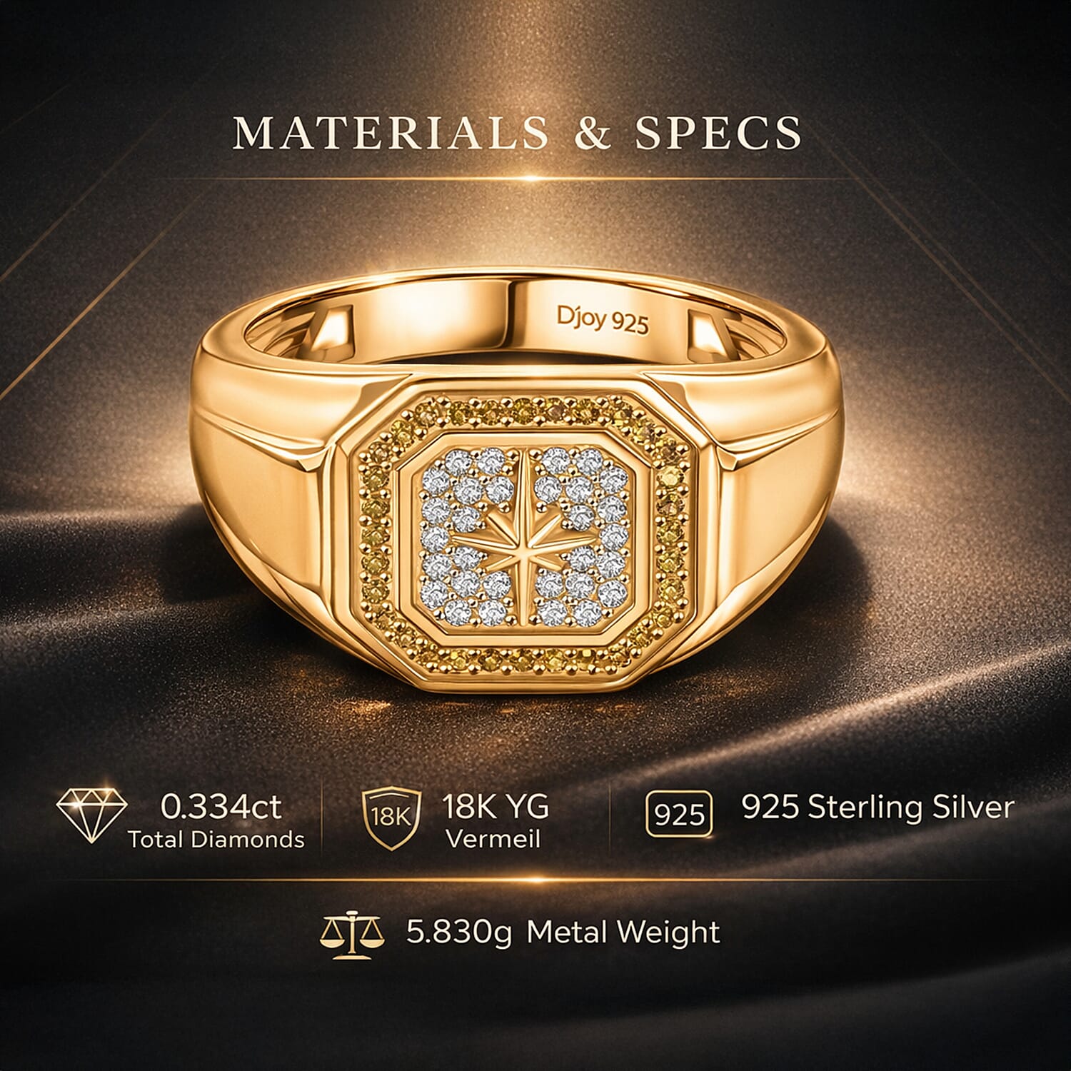 D'Joy White Diamond Mens Ring in Sterling Silver