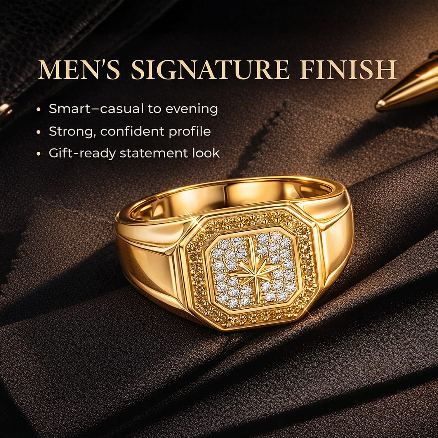 D'Joy White Diamond Mens Ring in Sterling Silver