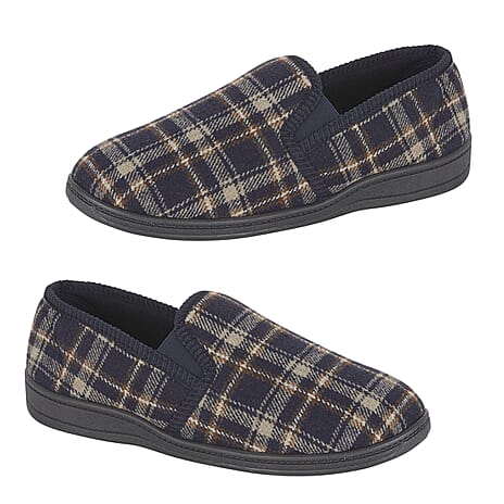 Jo-Joe Carl Mens Checked Slip-On Slippers (Size 11) - Navy