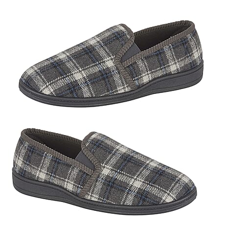Jo-Joe Carl Mens Checked Slip-On Slippers (Size 9) - Grey