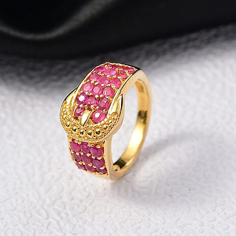 African Ruby Buckle Ring in Yellow Gold Plated 1.56 Ct.