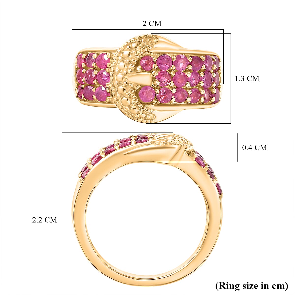 EverTrue African Ruby Buckle Ring in Yellow Gold Tone 1.56 Ct.