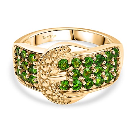 EverTrue Natural Chrome Diopside Buckle Ring in Yellow Gold Tone 1 Ct.