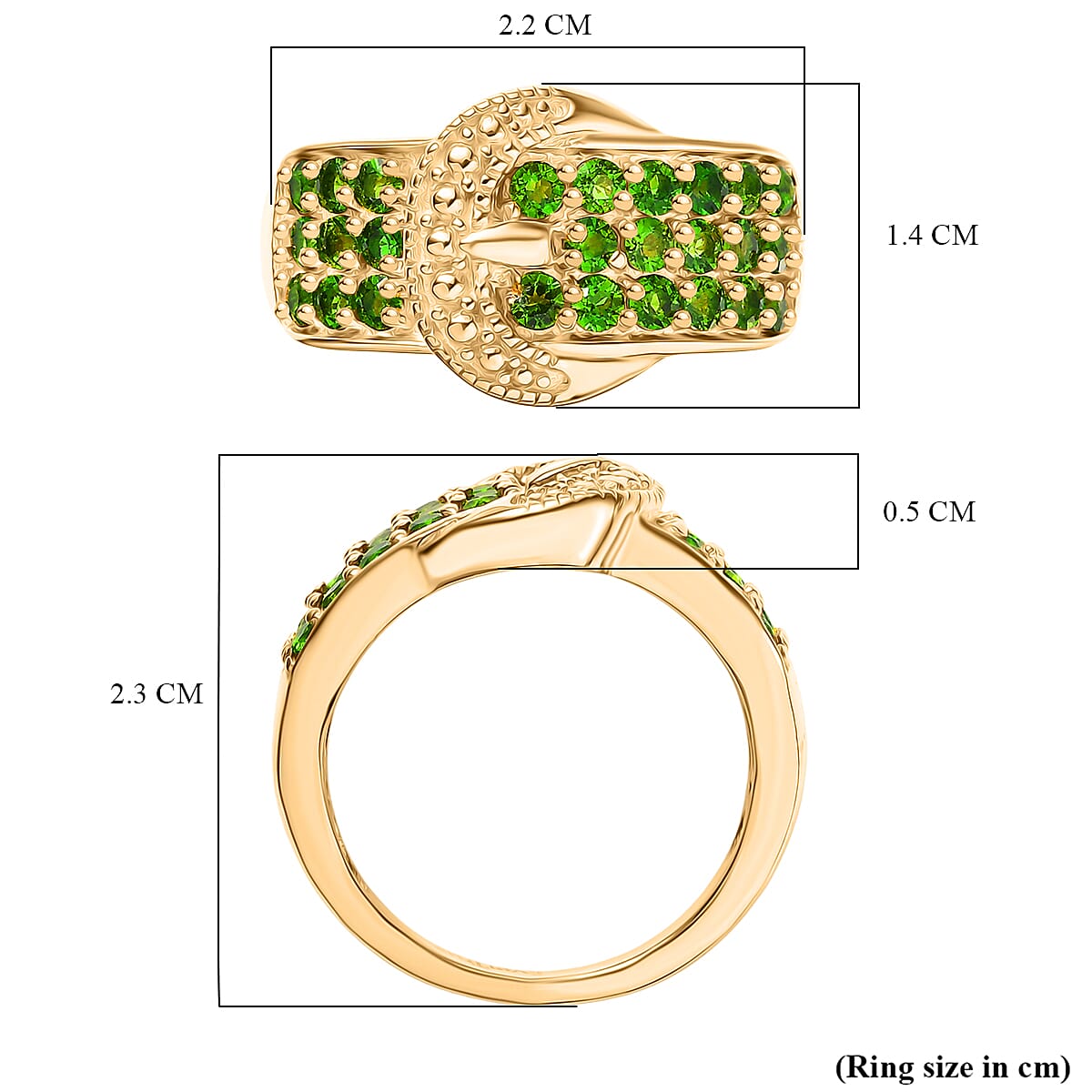 EverTrue Natural Chrome Diopside Buckle Ring in Yellow Gold Tone 1 Ct.