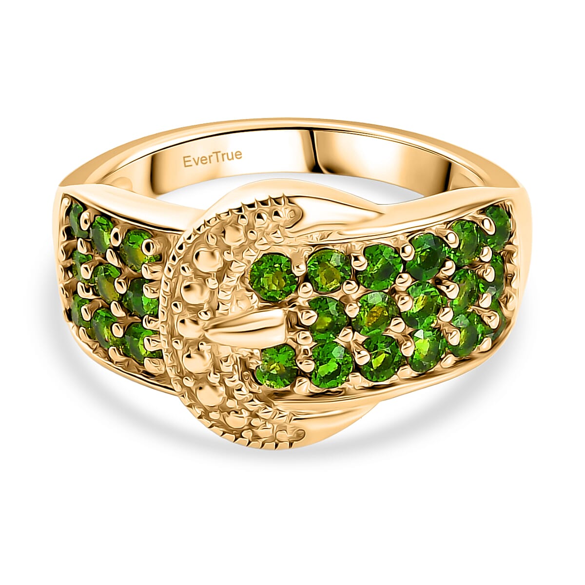 EverTrue Natural Chrome Diopside Buckle Ring in Yellow Gold Tone 1 Ct.