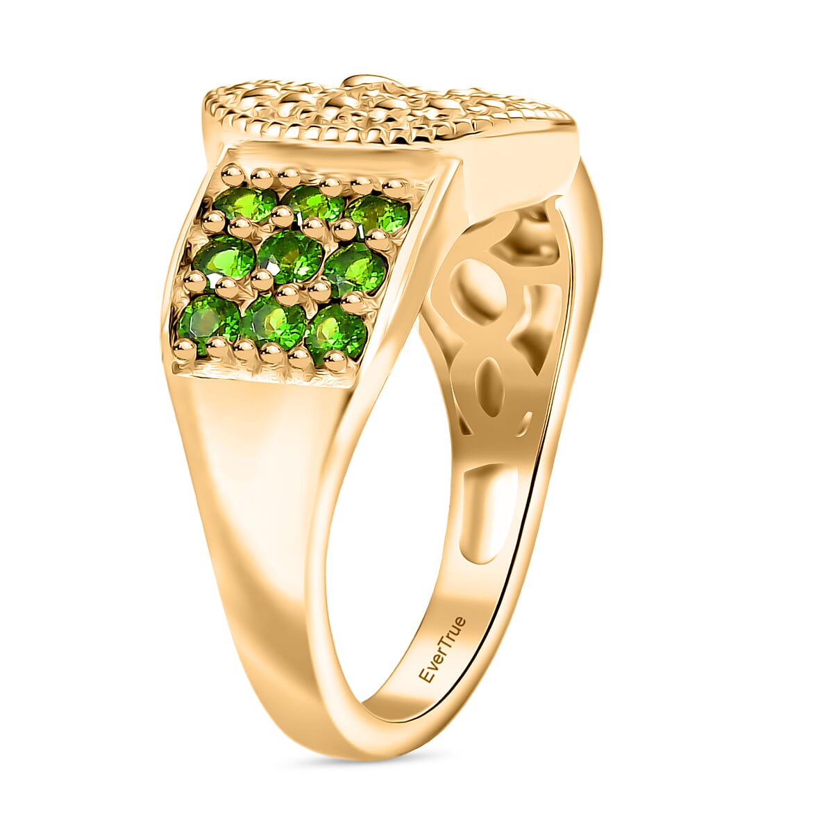 EverTrue Natural Chrome Diopside Buckle Ring in Yellow Gold Tone 1 Ct.