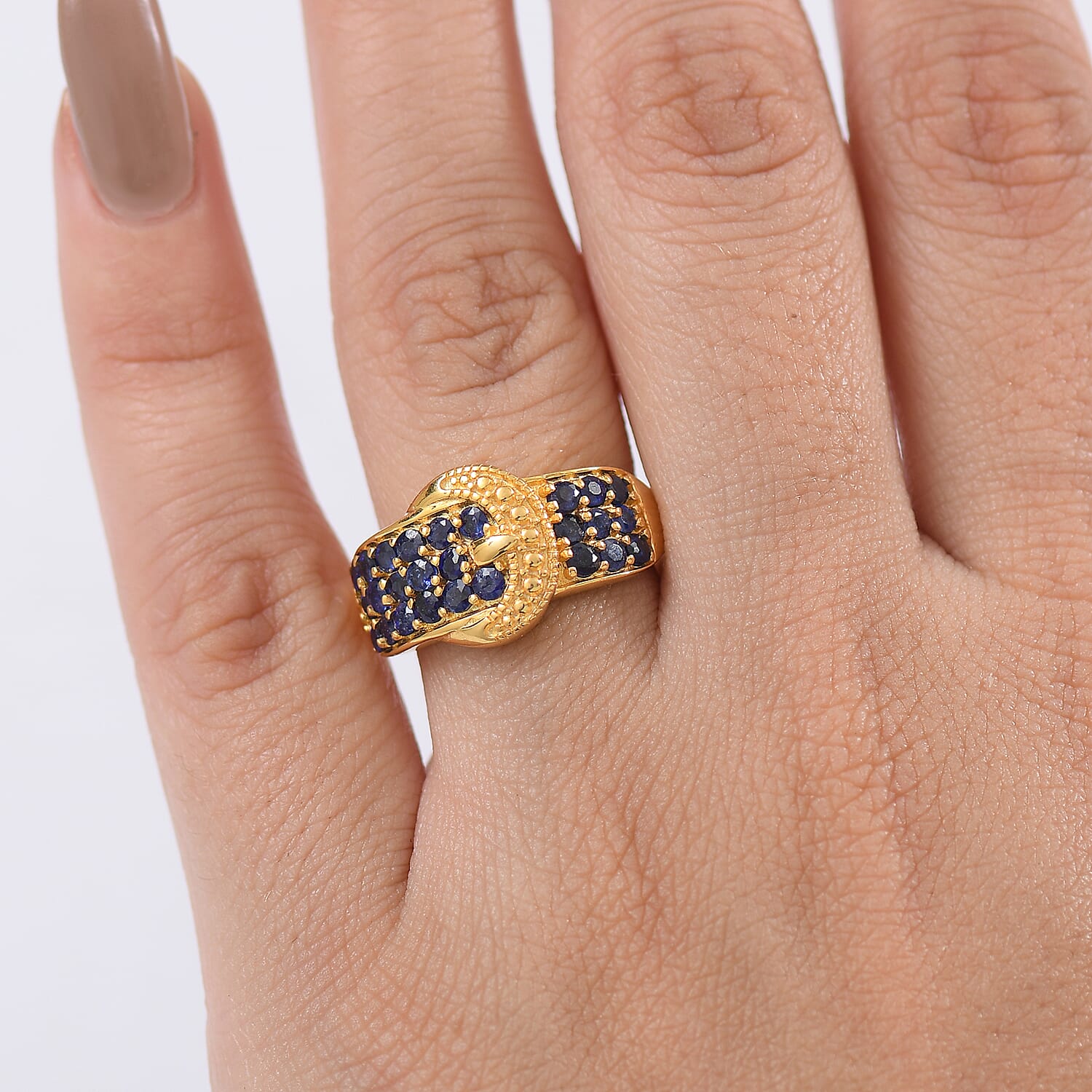 EverTrue Fissure Filled Blue Sapphire Buckle Ring in Yellow Gold Plated 1.53 Ct.