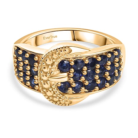 EverTrue Fissure Filled Blue Sapphire Buckle Ring in Yellow Gold Plated 1.53 Ct.