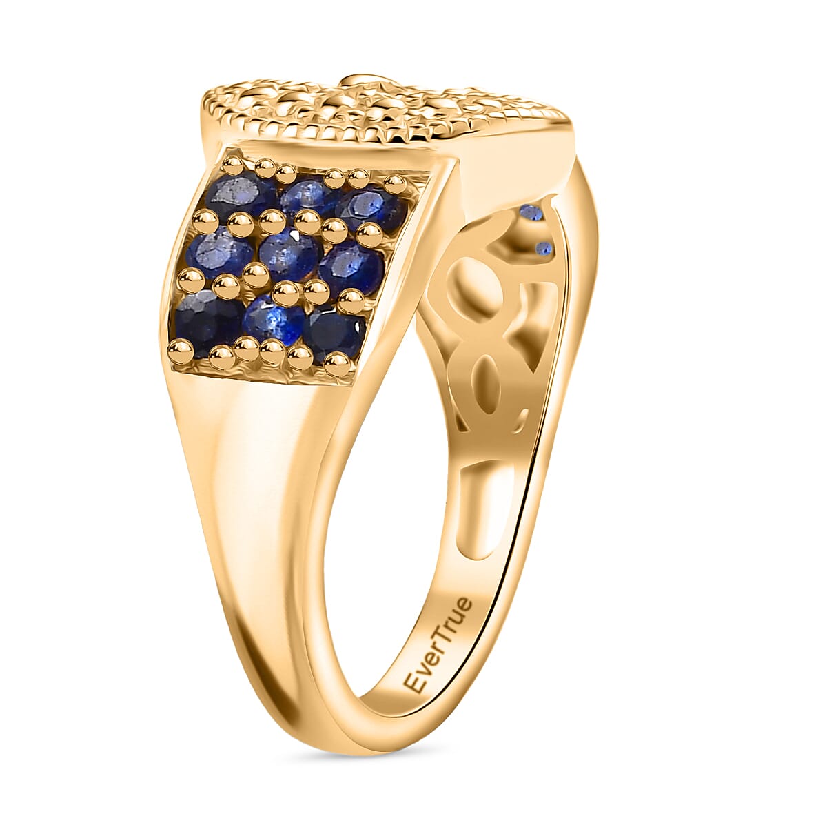 EverTrue Fissure Filled Blue Sapphire Buckle Ring in Yellow Gold Plated 1.53 Ct.