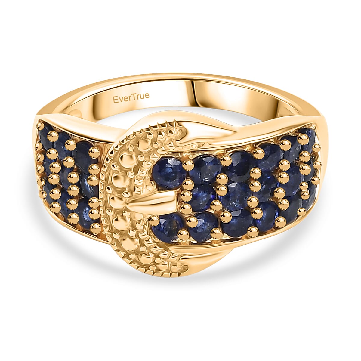 EverTrue Fissure Filled Blue Sapphire Buckle Ring in Yellow Gold Plated 1.53 Ct.