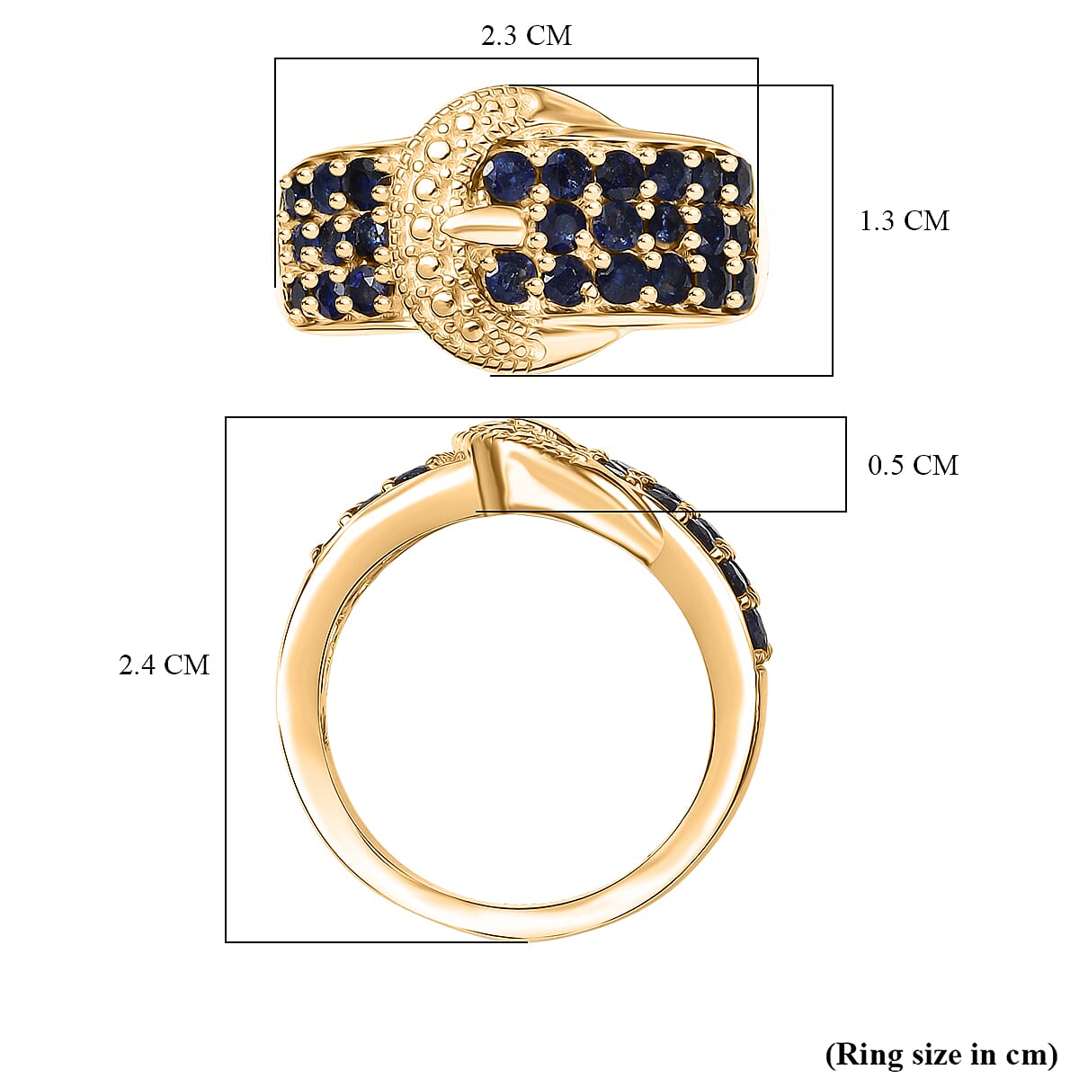 EverTrue Fissure Filled Blue Sapphire Buckle Ring in Yellow Gold Plated 1.53 Ct.