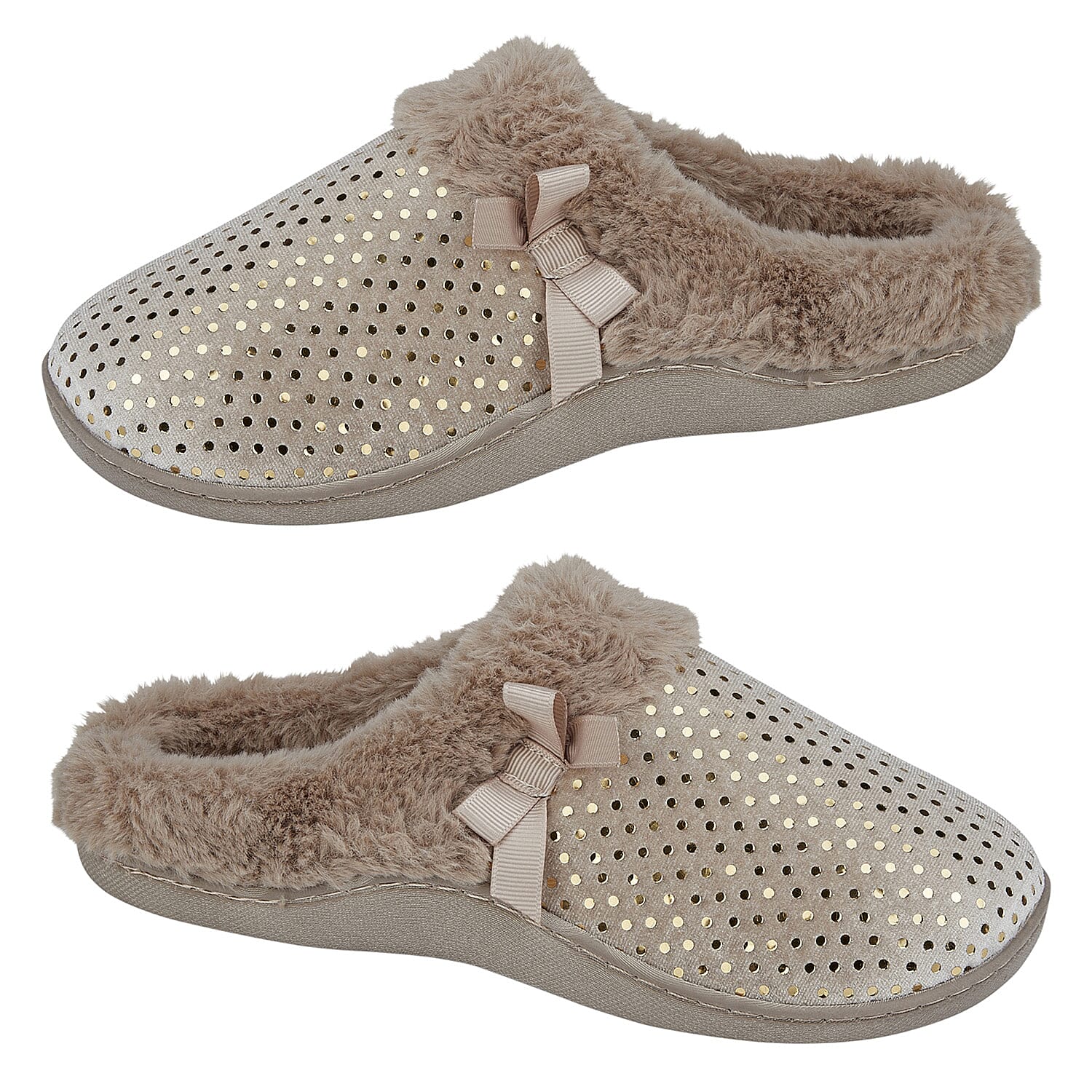 Jo - Joe Precious Sparkle Warm Faux Fur Lined Mules Slipper (Size 7) - Caramel