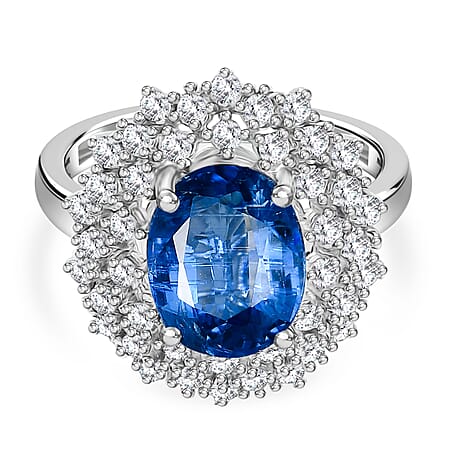 D'Joy Kyanite & White Zircon Ring in Rhodium Overlay Sterling Silver 4.36 Ct.