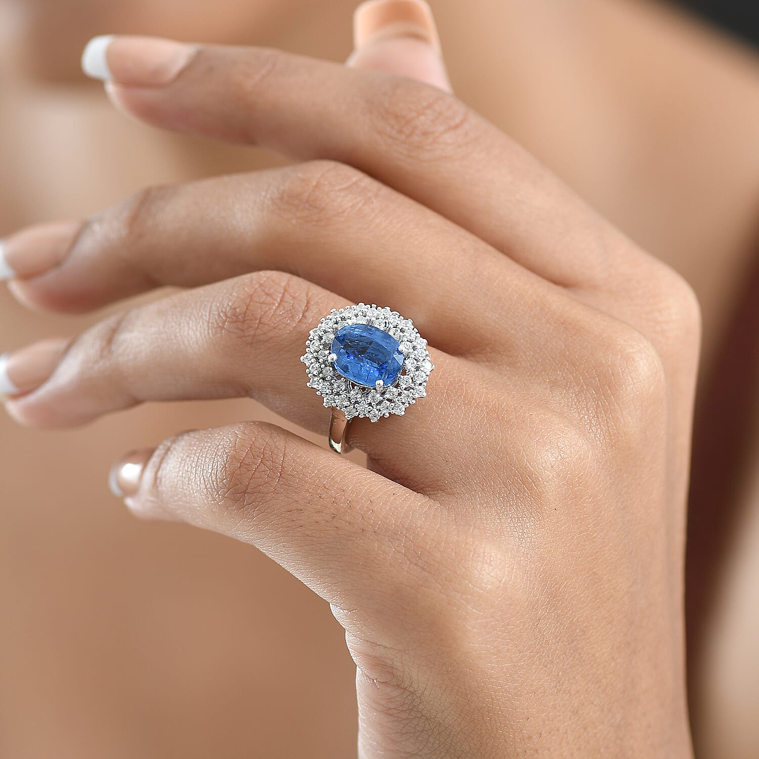 D'Joy Kyanite & White Zircon Ring in Rhodium Overlay Sterling Silver 4.36 Ct.