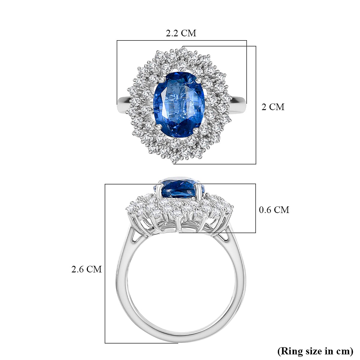 D'Joy Kyanite & White Zircon Ring in Rhodium Overlay Sterling Silver 4.36 Ct.