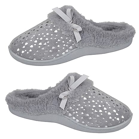 Jo - Joe Essence Sparkle Warm Faux Fur Lined Mules Slipper (Size 4) - Grey
