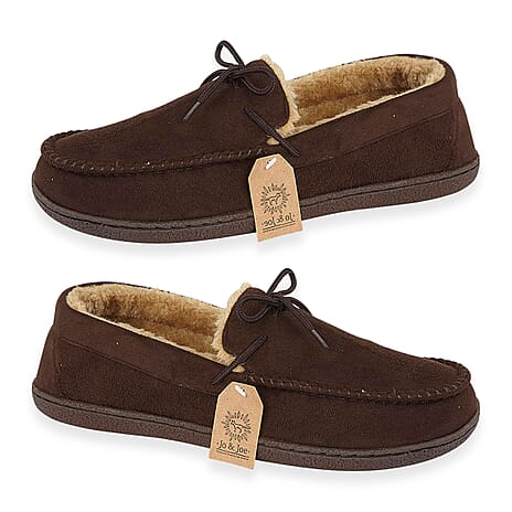 Jo - Joe Malcolm Mens Moccasins Faux-Fur Warm Soft Indoor Slip On Slippers (Size 8) - Brown